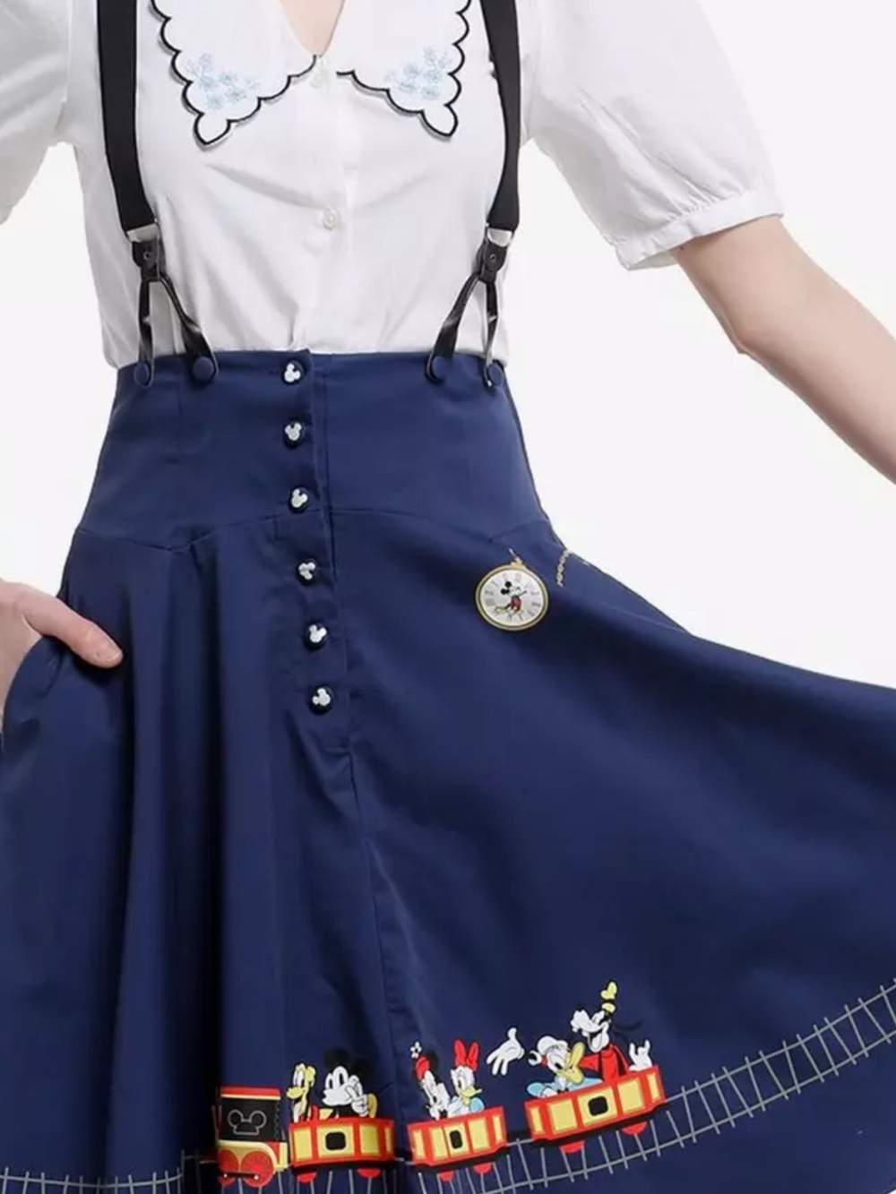 Disney Navy Circle Skirt with Red Train & Character Trim
